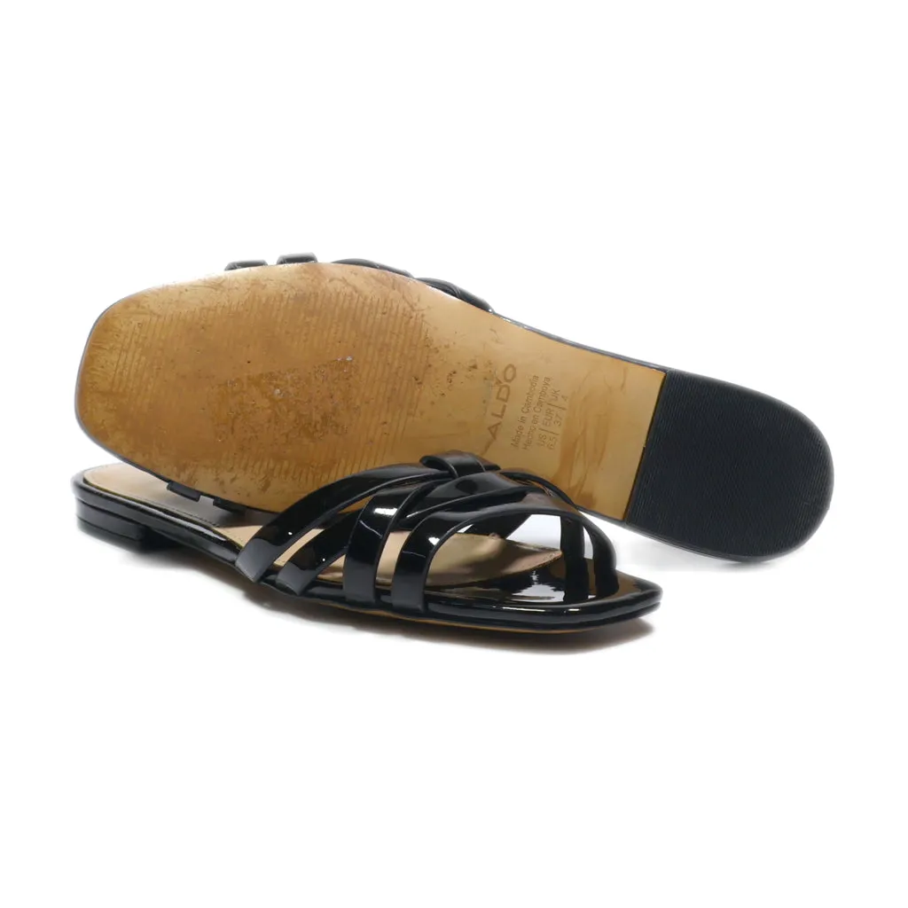 Aldo Flat Sandals Leather Black Colour For Women
