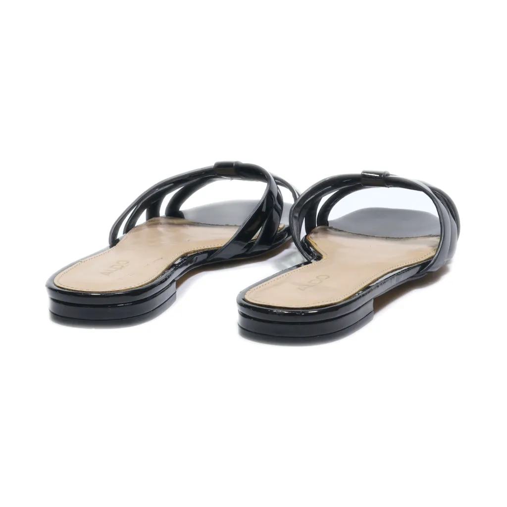 Aldo Flat Sandals Leather Black Colour For Women