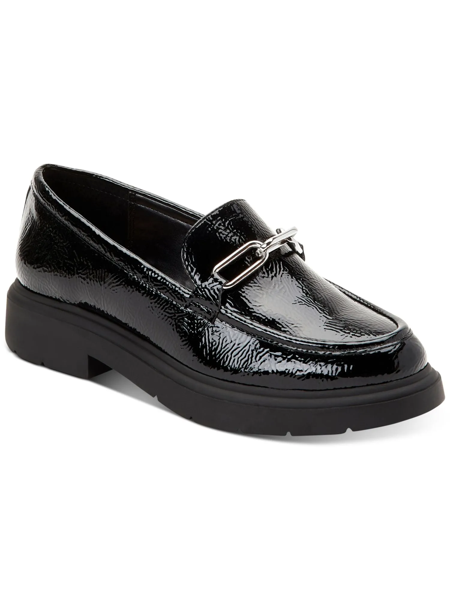 ALFANI Womens Black Chain Comfort Galilyao Round Toe Block Heel Slip On Loafers Shoes M