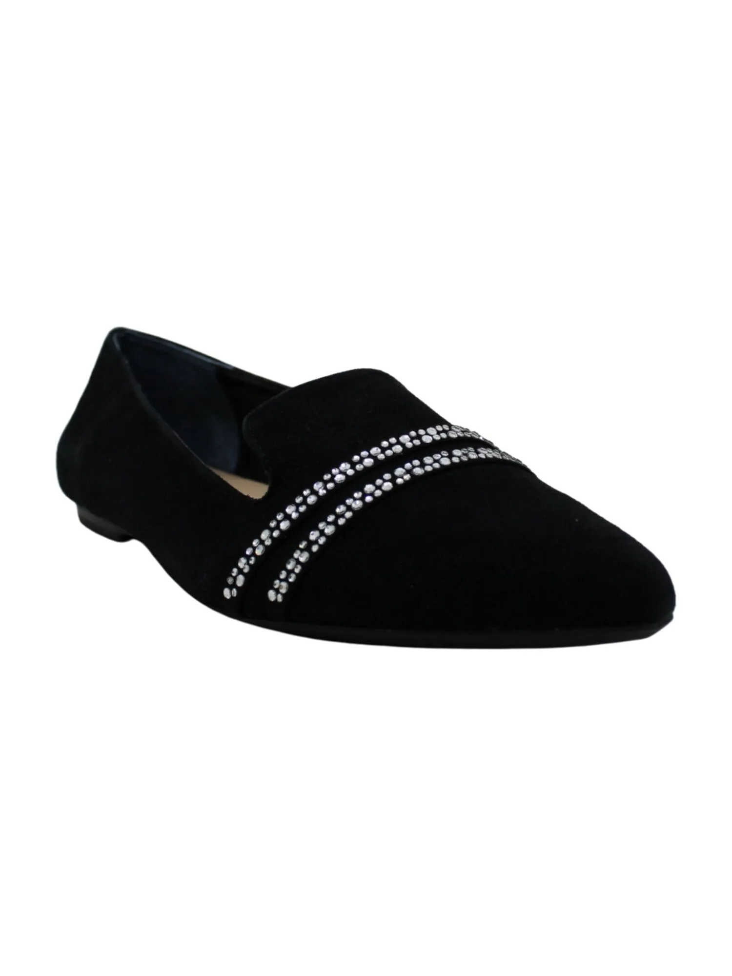 ALFANI Womens Black Step 'N Flex Technology Rhinestone Poee Pointed Toe Slip On Leather Loafers Shoes M