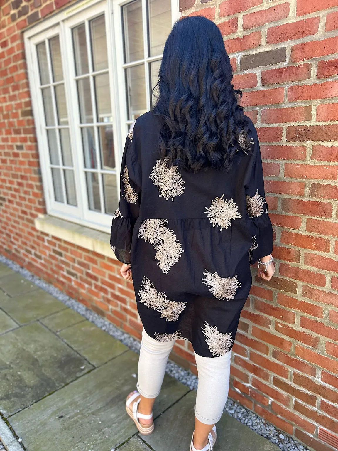 Black Gold Embroidered Shirt Dress Nora