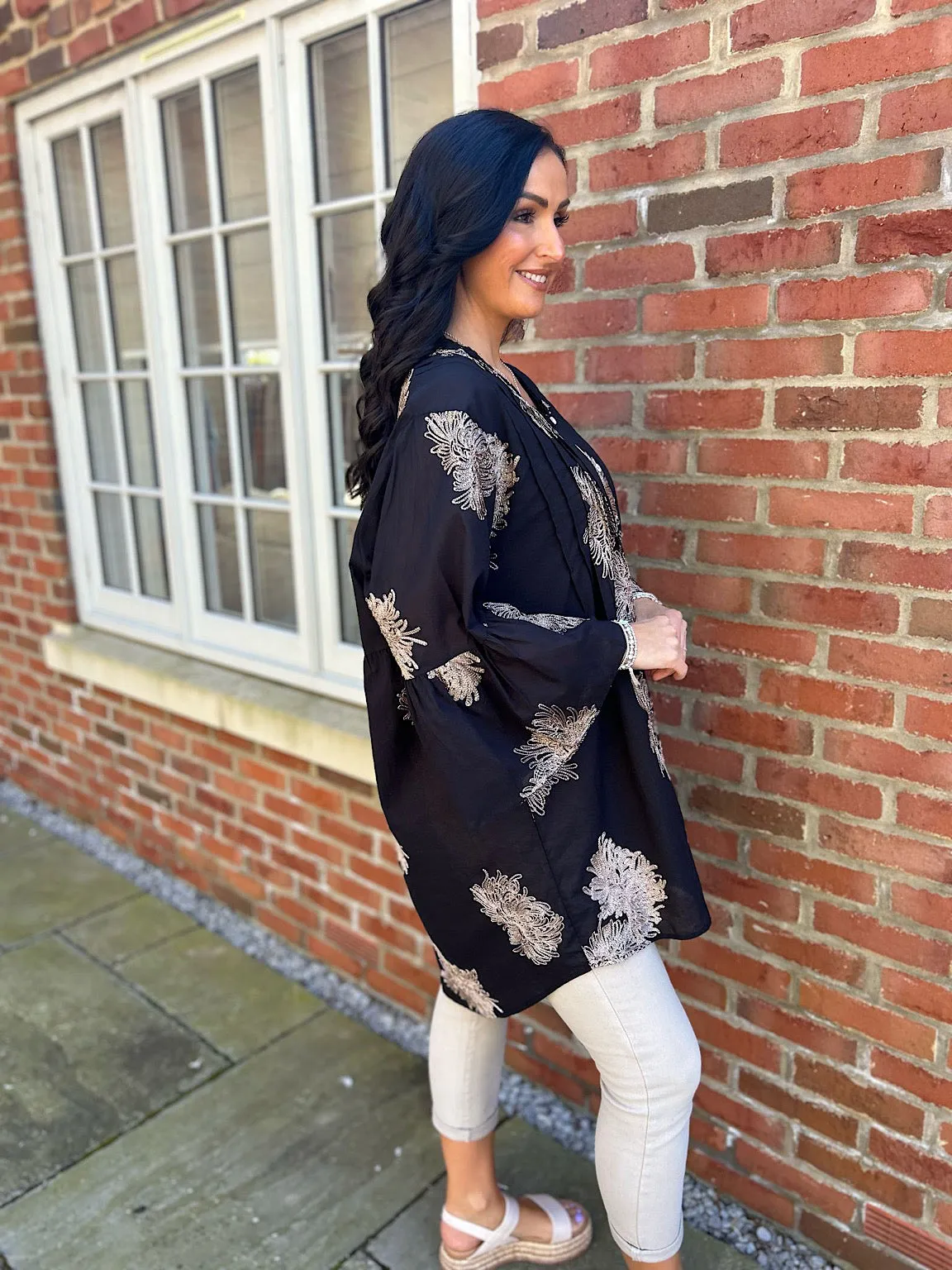 Black Gold Embroidered Shirt Dress Nora