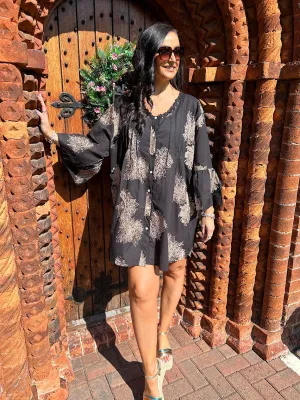 Black Gold Embroidered Shirt Dress Nora