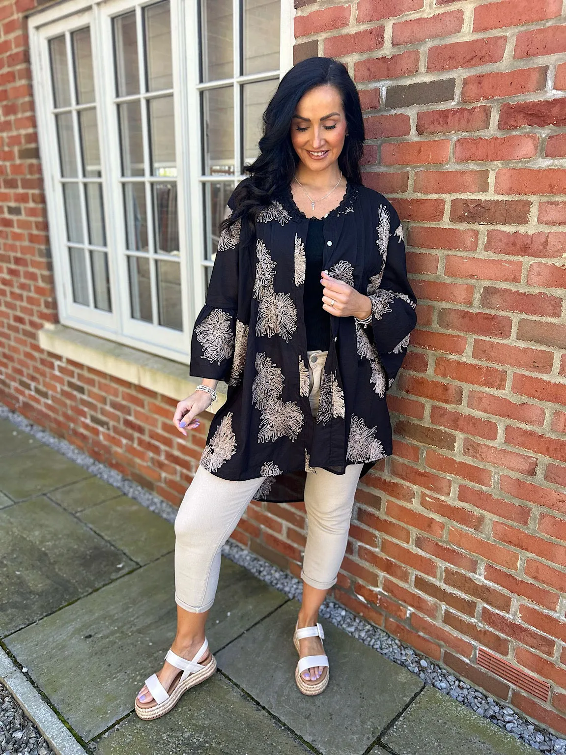 Black Gold Embroidered Shirt Dress Nora