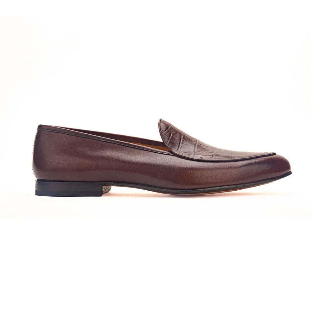 Brown Croco Vamp Belgian Loafers