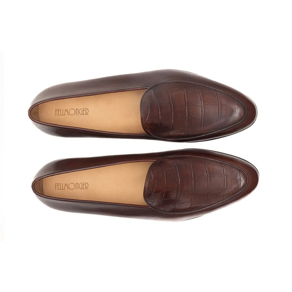 Brown Croco Vamp Belgian Loafers