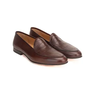 Brown Croco Vamp Belgian Loafers