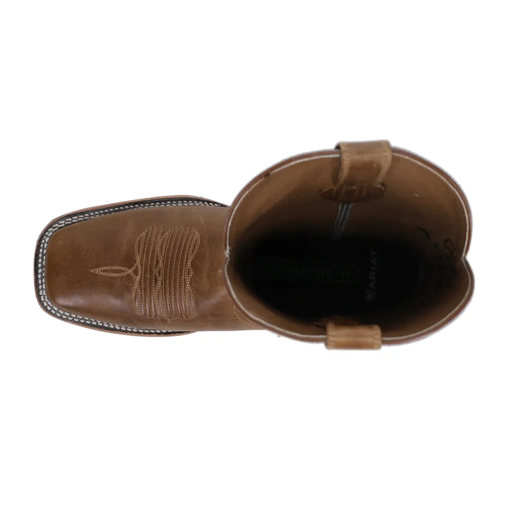 Cattle Call Embroidered Square Toe Pull On Cowboy Boots
