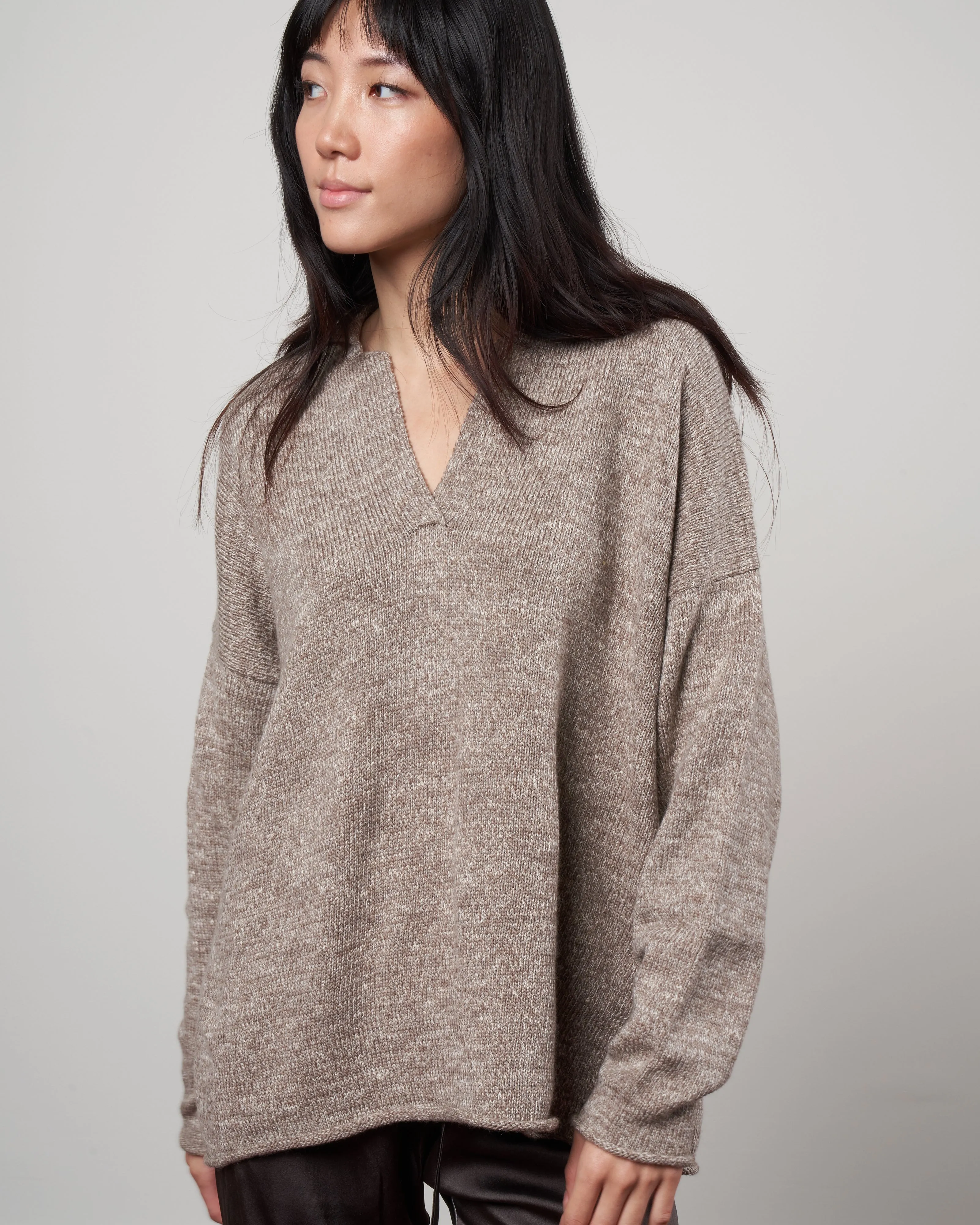 collar pullover - walnut slub