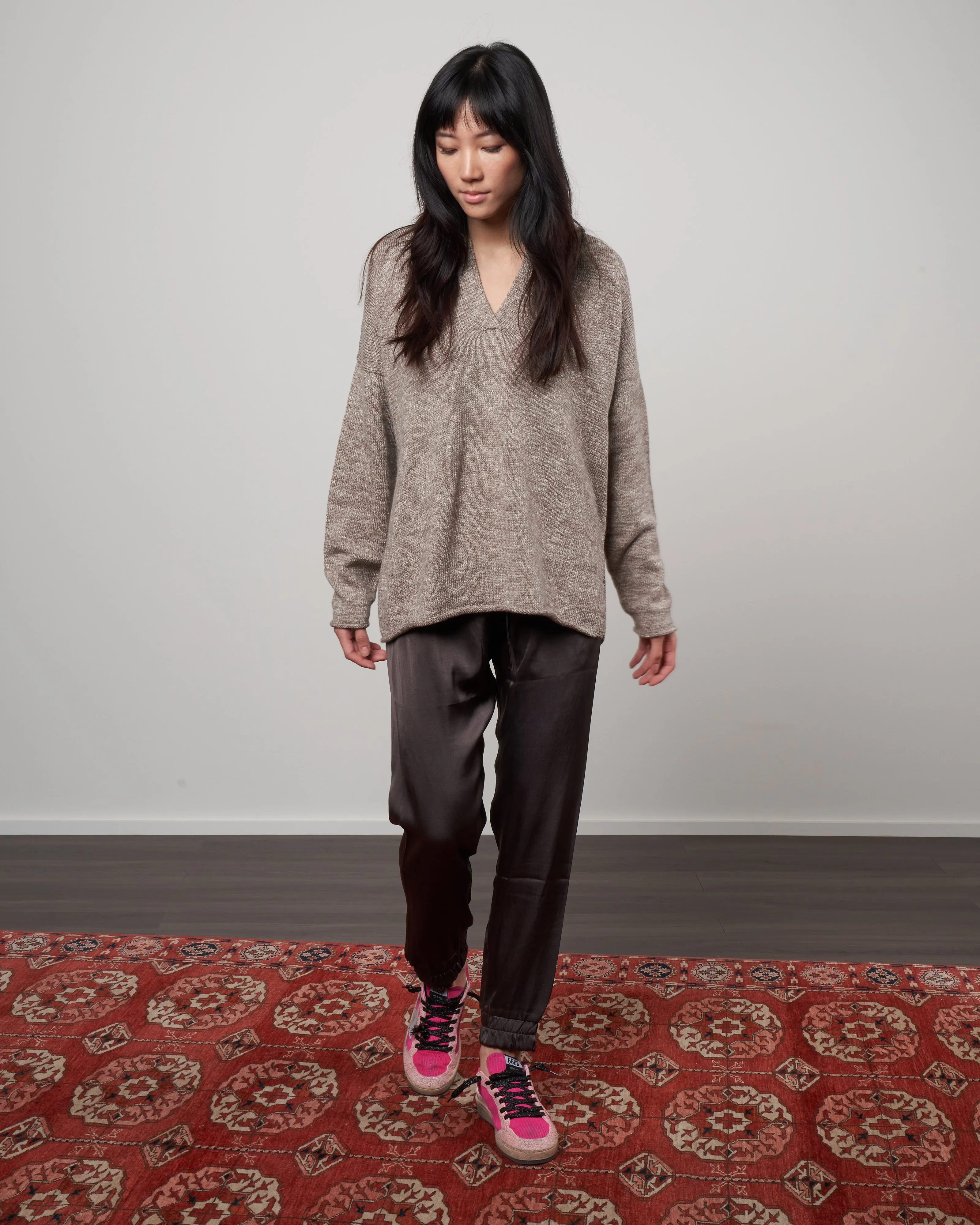 collar pullover - walnut slub