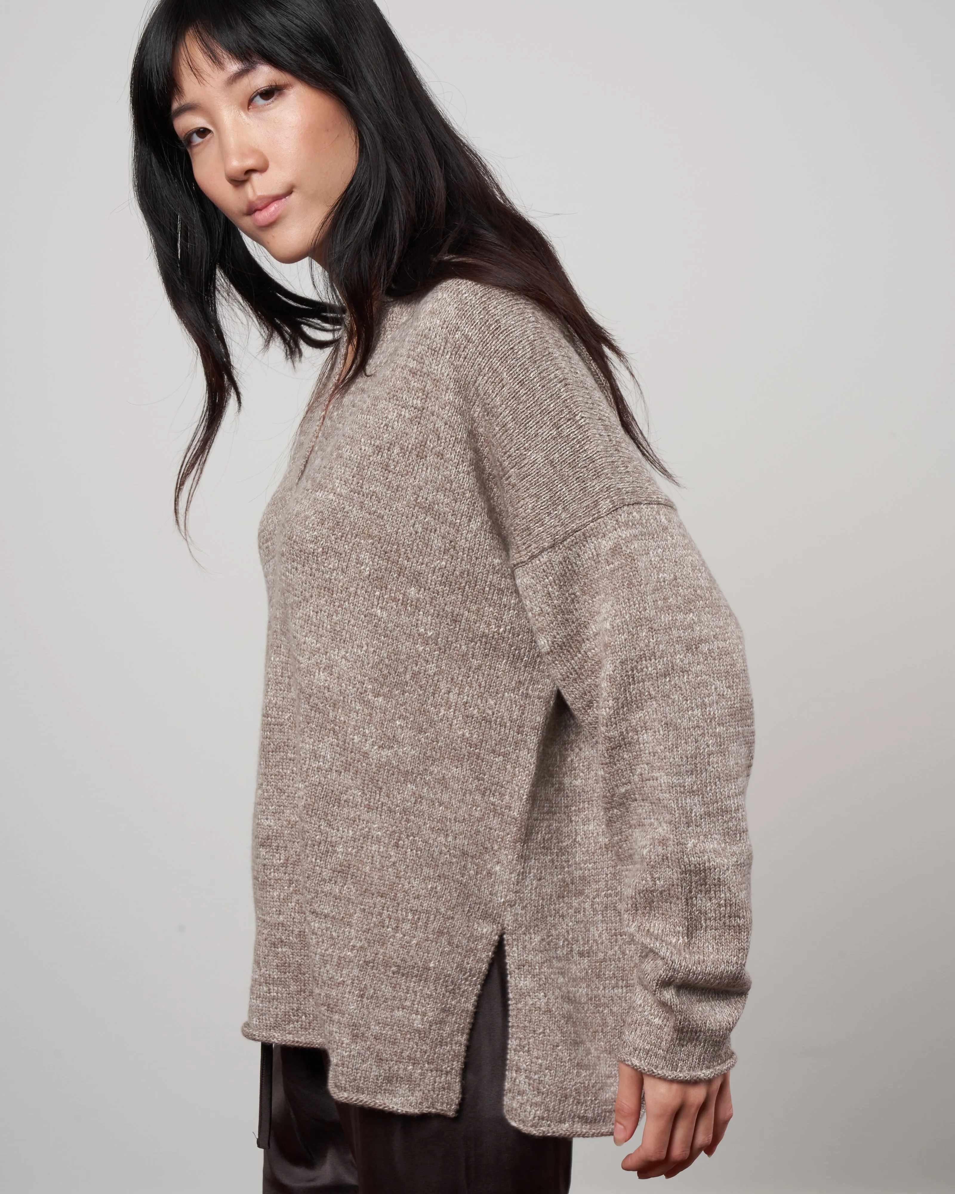 collar pullover - walnut slub