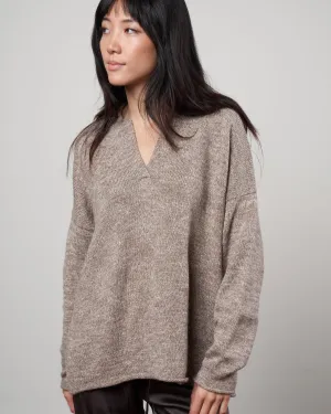 collar pullover - walnut slub