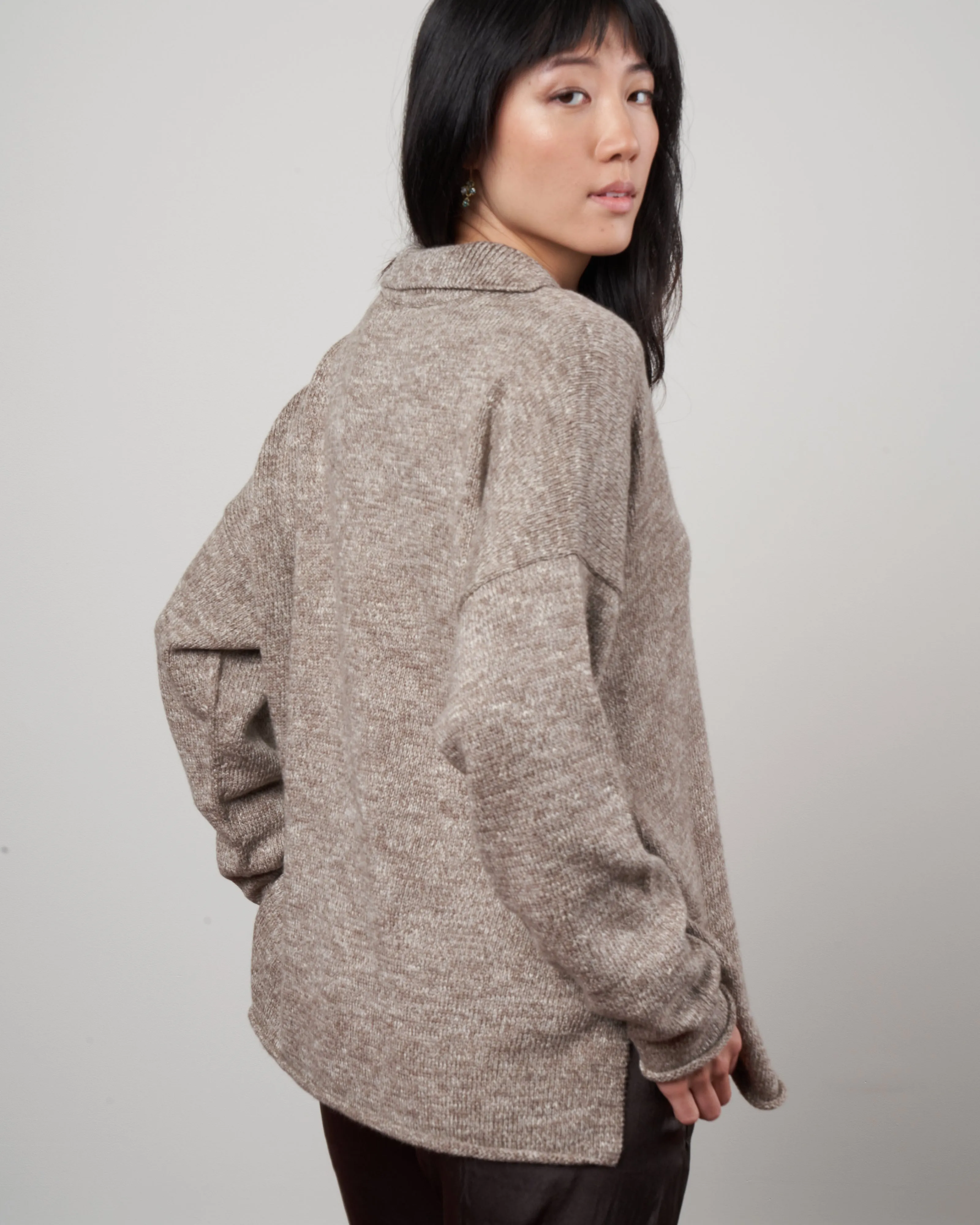 collar pullover - walnut slub