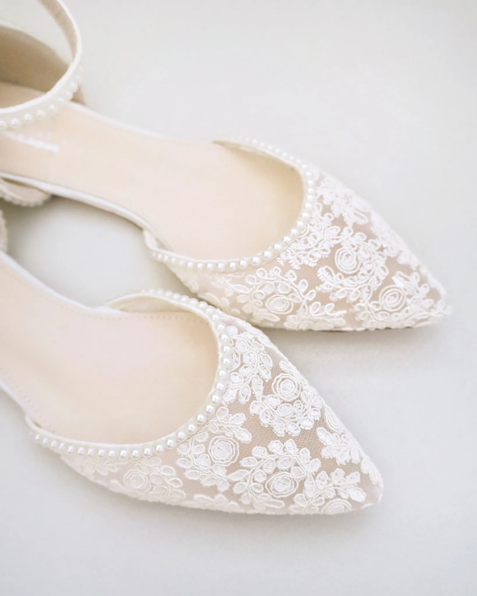 Crochet Lace Pointy Toe Flats with Mini Pearls