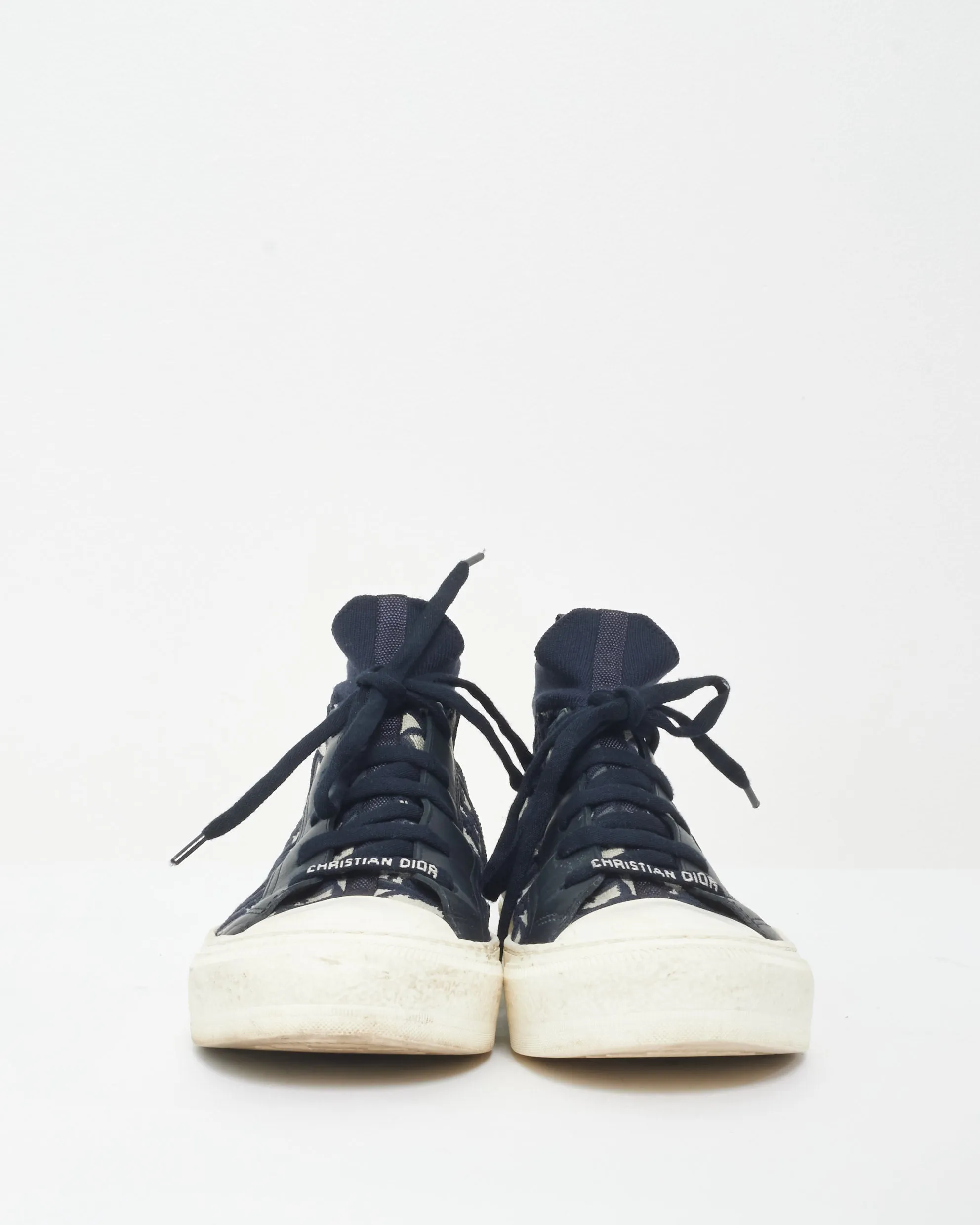 Dior Navy Knit Oblique Monogram Walk'N'Dior Hightop Sneakers - 38
