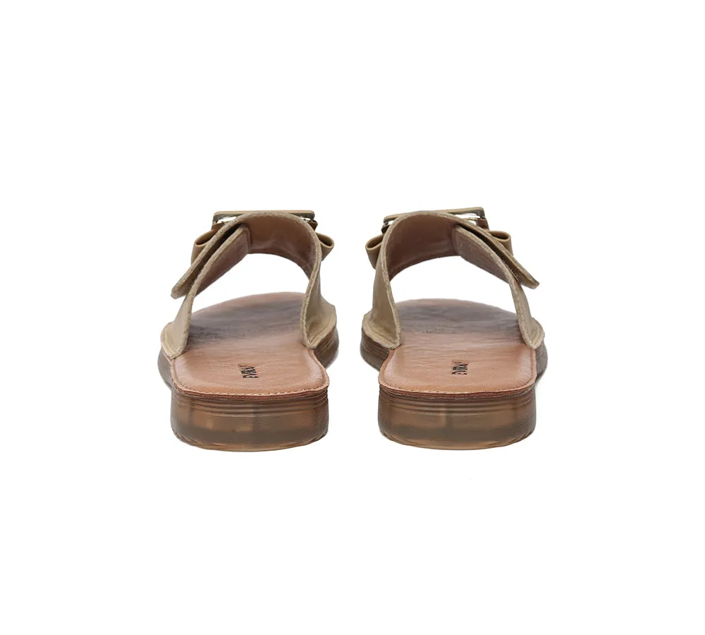 EVERAU® Women Leather Buckle Adjustable Ultra Soft Flat Slides Bera