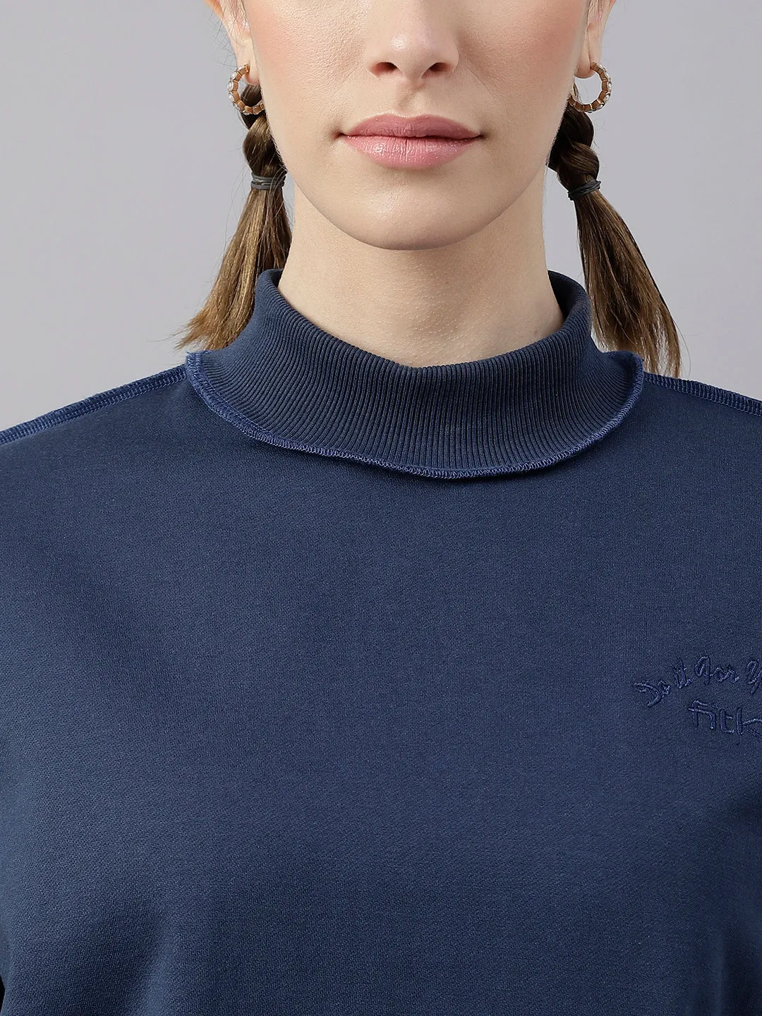 Fitkin Women Blue Crew Neck Oversized Designer Sweatshirt