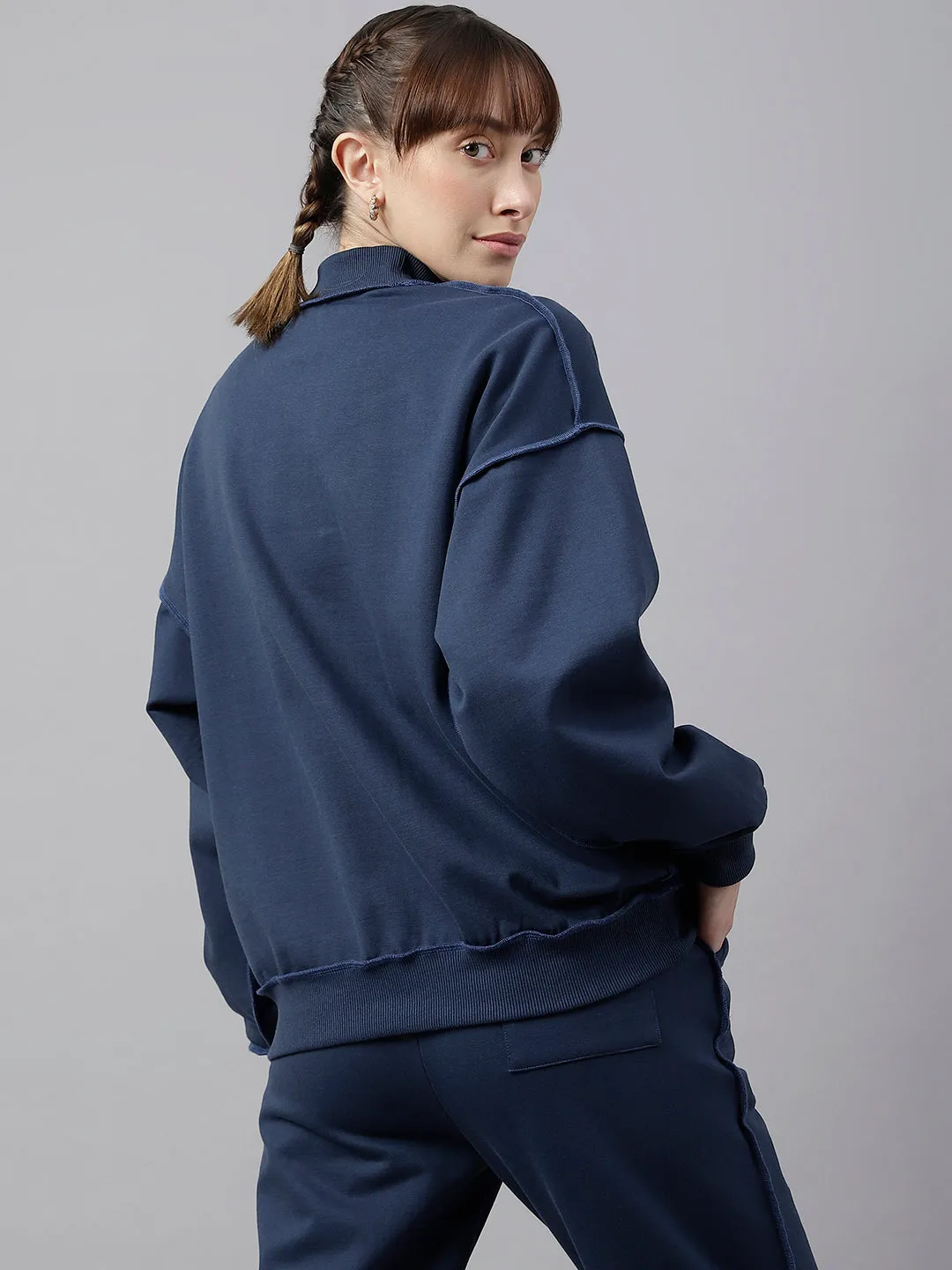 Fitkin Women Blue Crew Neck Oversized Designer Sweatshirt