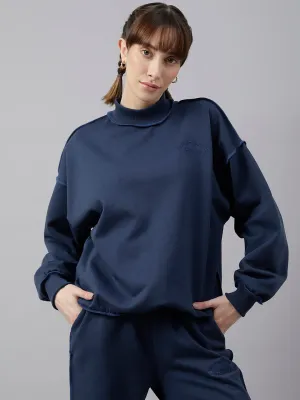 Fitkin Women Blue Crew Neck Oversized Designer Sweatshirt