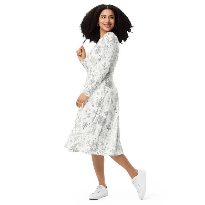 Floral Fantasy Midi Dress with Fitted Waist