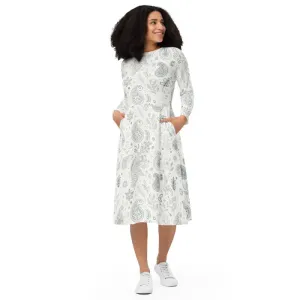 Floral Fantasy Midi Dress with Fitted Waist
