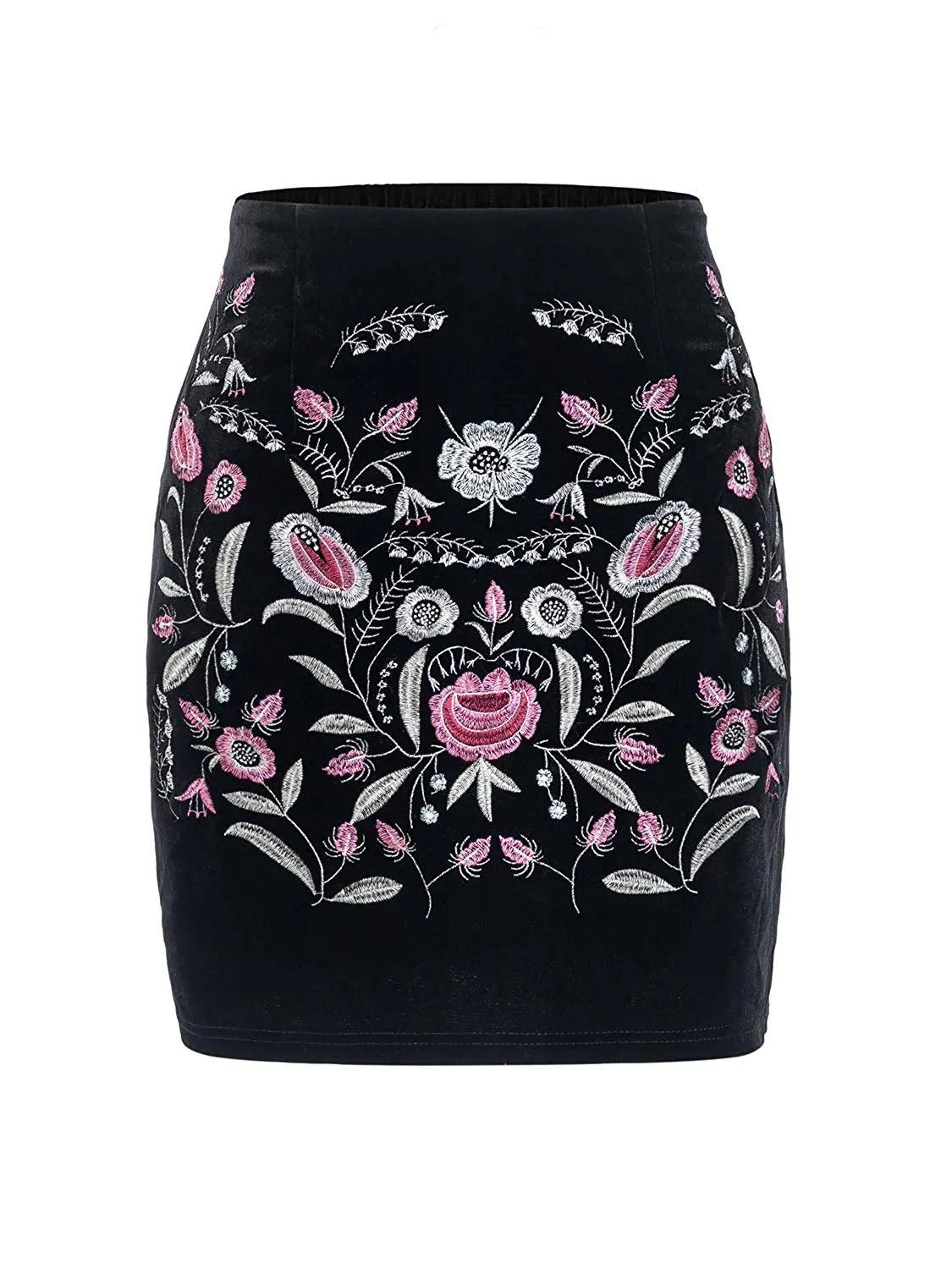 High Waist Embroidered Boho Floral Pencil Skirt