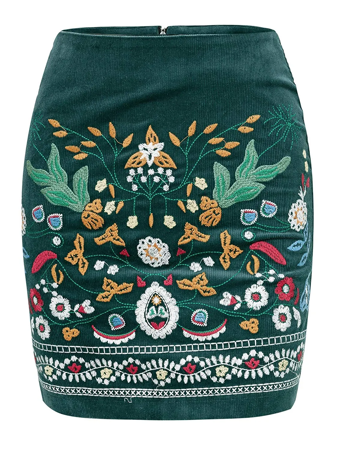 High Waist Embroidered Boho Floral Pencil Skirt
