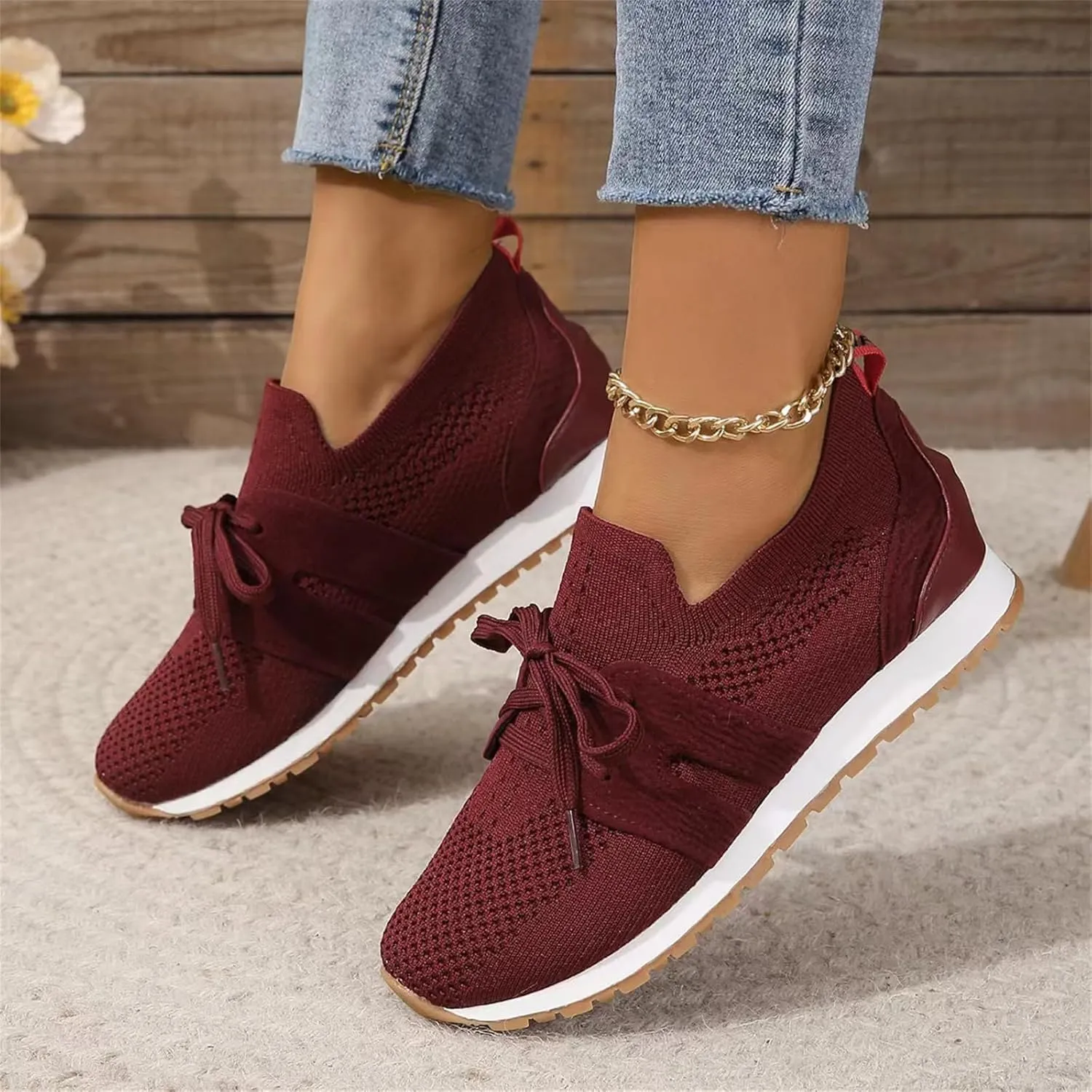 Lausiuoe Slip On Sneakers Women Arch Support Walking Shoes Lightweight Casual Running Fashion Sneakers Mesh Tennis Gym Shoes