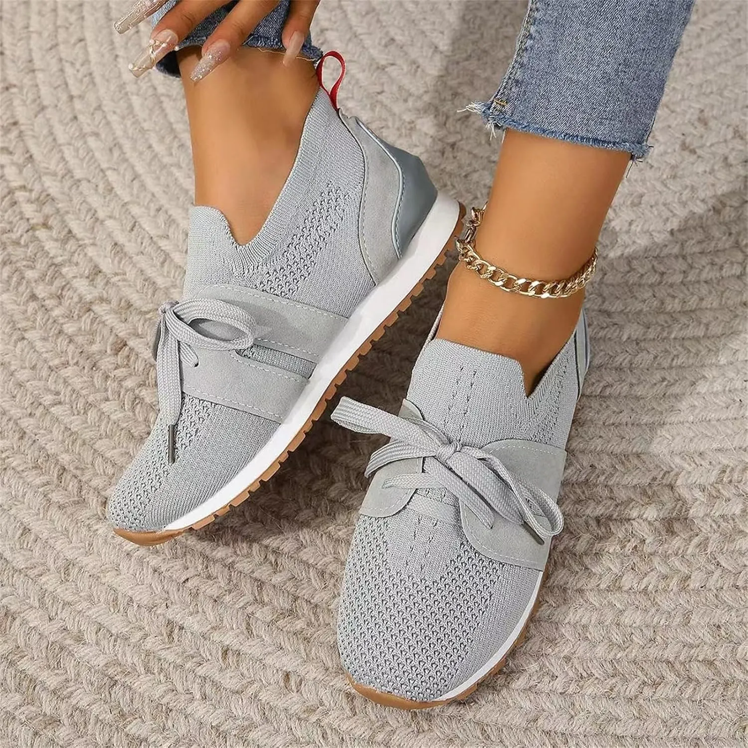 Lausiuoe Slip On Sneakers Women Arch Support Walking Shoes Lightweight Casual Running Fashion Sneakers Mesh Tennis Gym Shoes