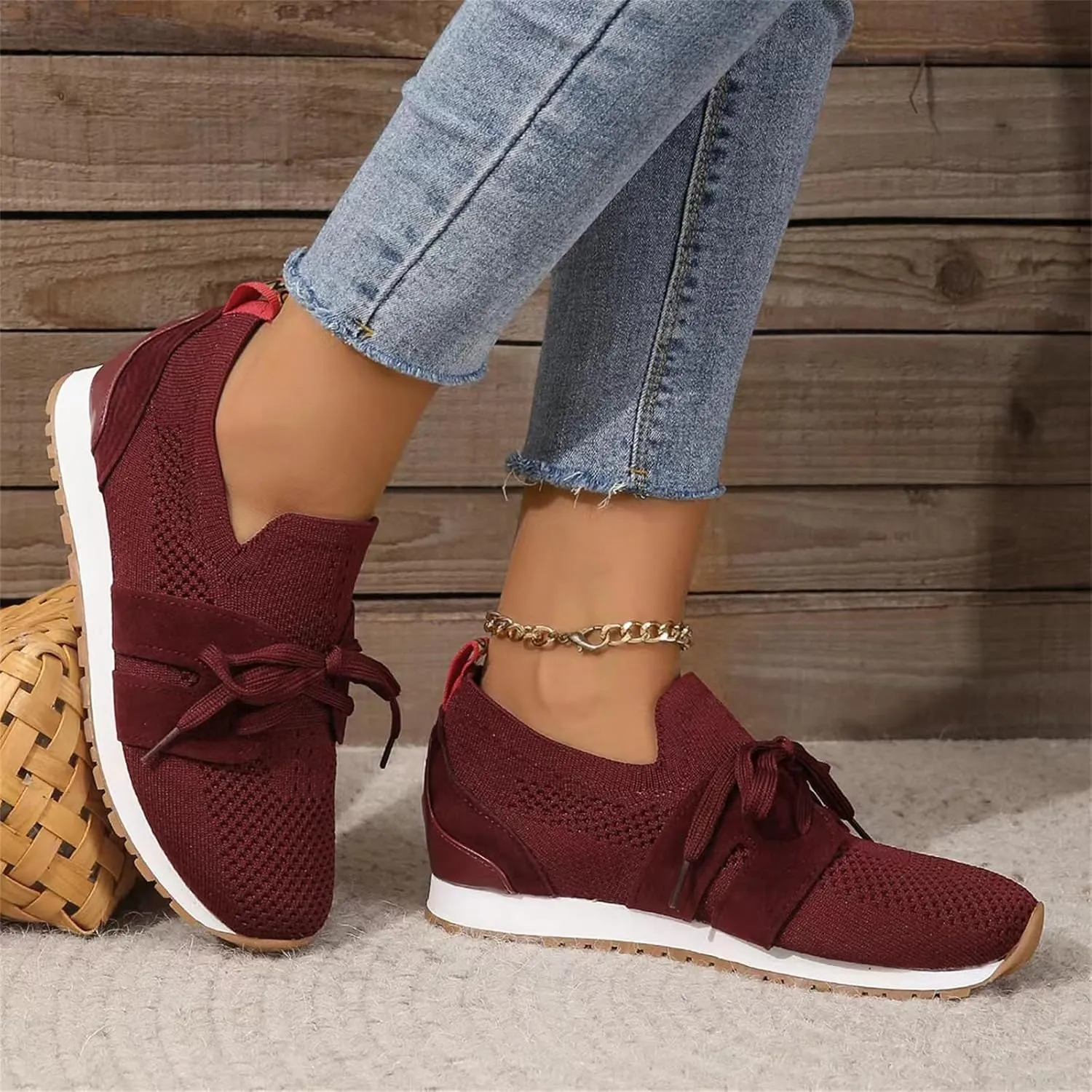 Lausiuoe Slip On Sneakers Women Arch Support Walking Shoes Lightweight Casual Running Fashion Sneakers Mesh Tennis Gym Shoes