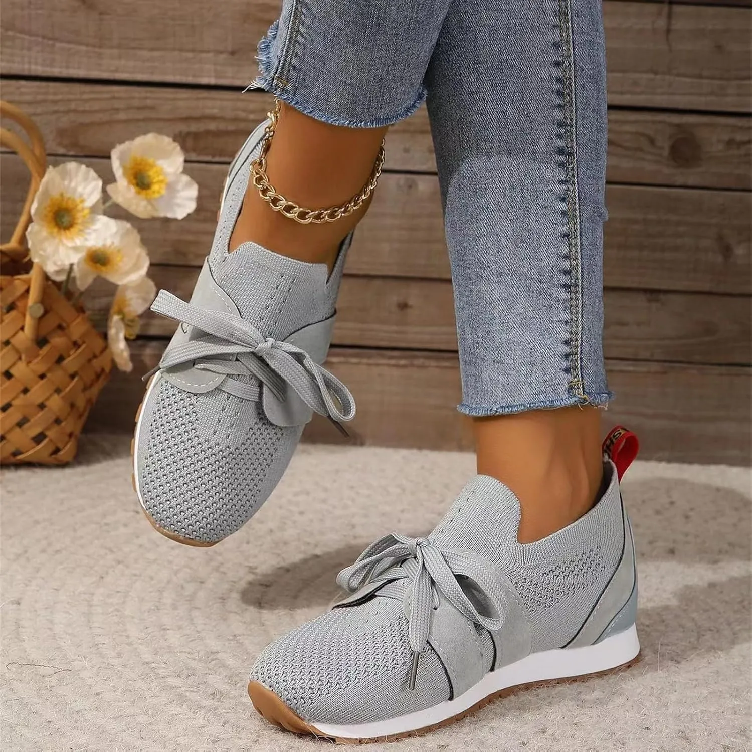 Lausiuoe Slip On Sneakers Women Arch Support Walking Shoes Lightweight Casual Running Fashion Sneakers Mesh Tennis Gym Shoes