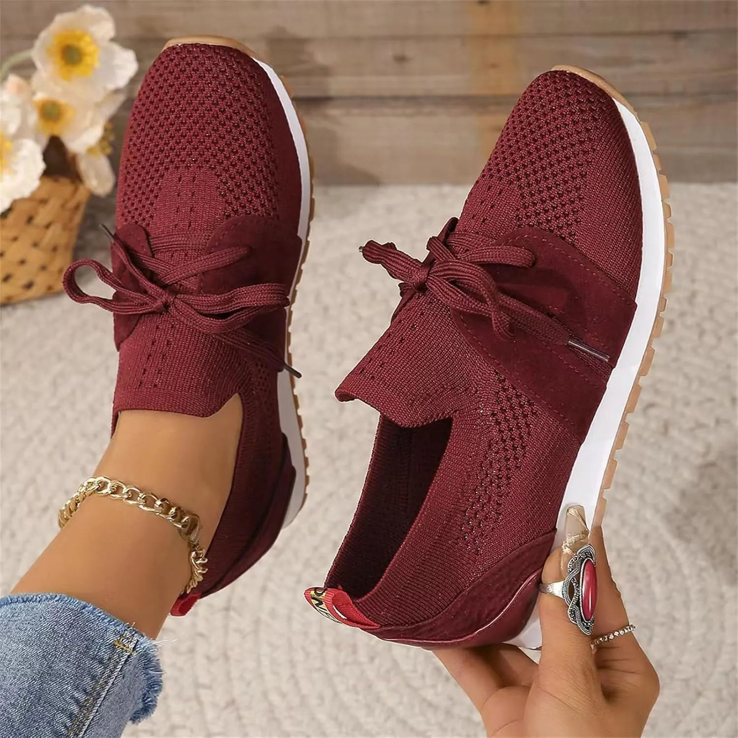 Lausiuoe Slip On Sneakers Women Arch Support Walking Shoes Lightweight Casual Running Fashion Sneakers Mesh Tennis Gym Shoes