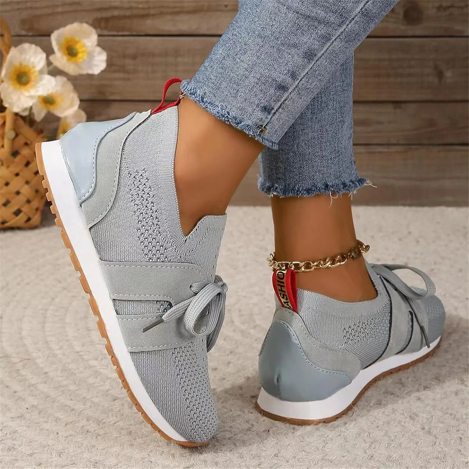 Lausiuoe Slip On Sneakers Women Arch Support Walking Shoes Lightweight Casual Running Fashion Sneakers Mesh Tennis Gym Shoes