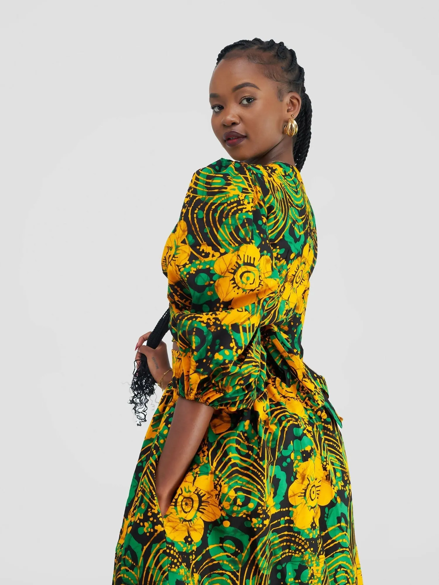 Lila African Print Skirt Set - Green / Yellow