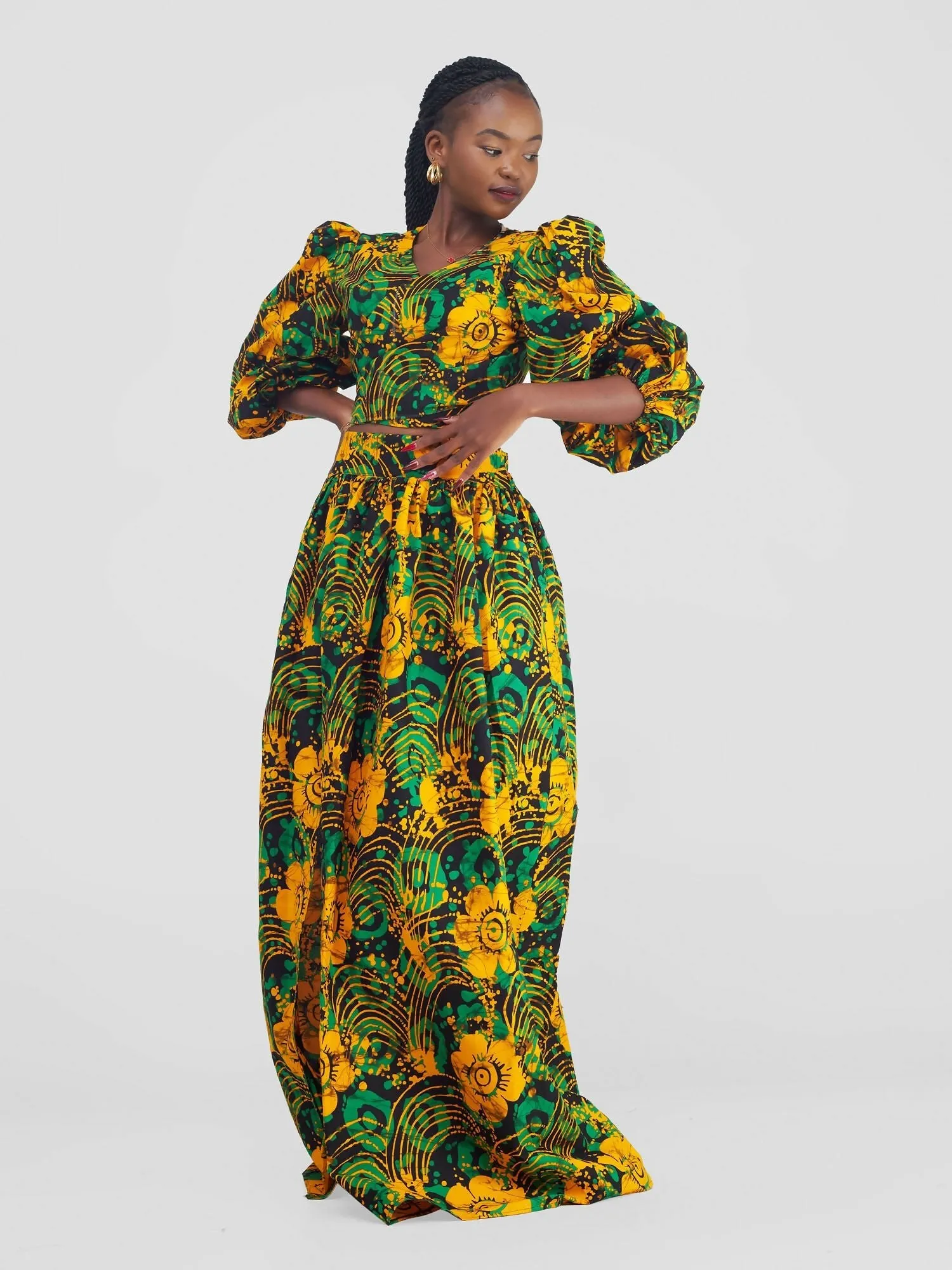 Lila African Print Skirt Set - Green / Yellow