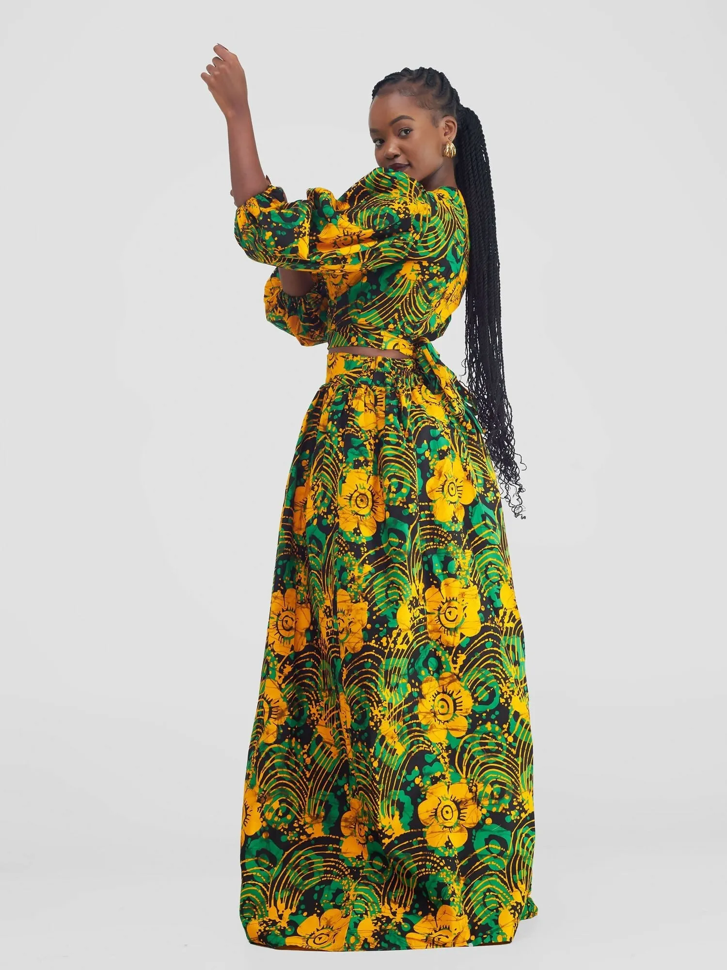Lila African Print Skirt Set - Green / Yellow