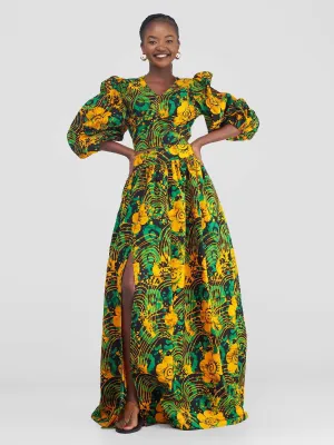 Lila African Print Skirt Set - Green / Yellow