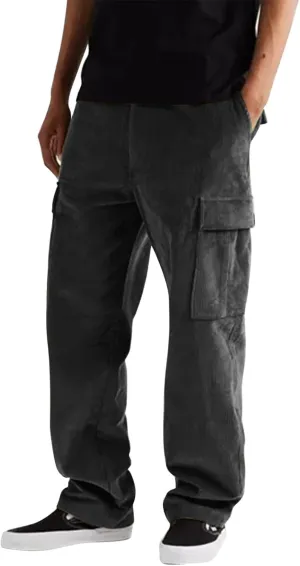 Men's Cargo Work Pants Mens Autumn and Winter Solid Color Corduroy Multi Pocket Straight Pants Pantalones para Hombre