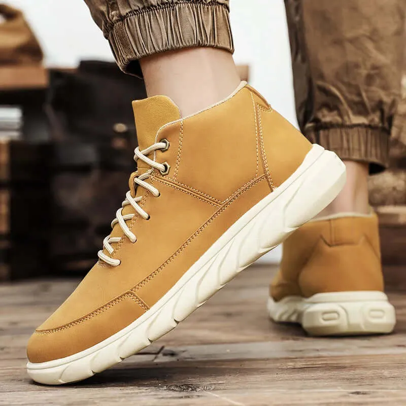Men's High-Top Leather Sneakers with Cushioned Insole