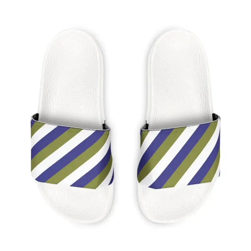 Mens Pu Slide Sandals in Green Purple Stripes