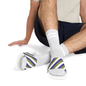 Mens Pu Slide Sandals in Green Purple Stripes