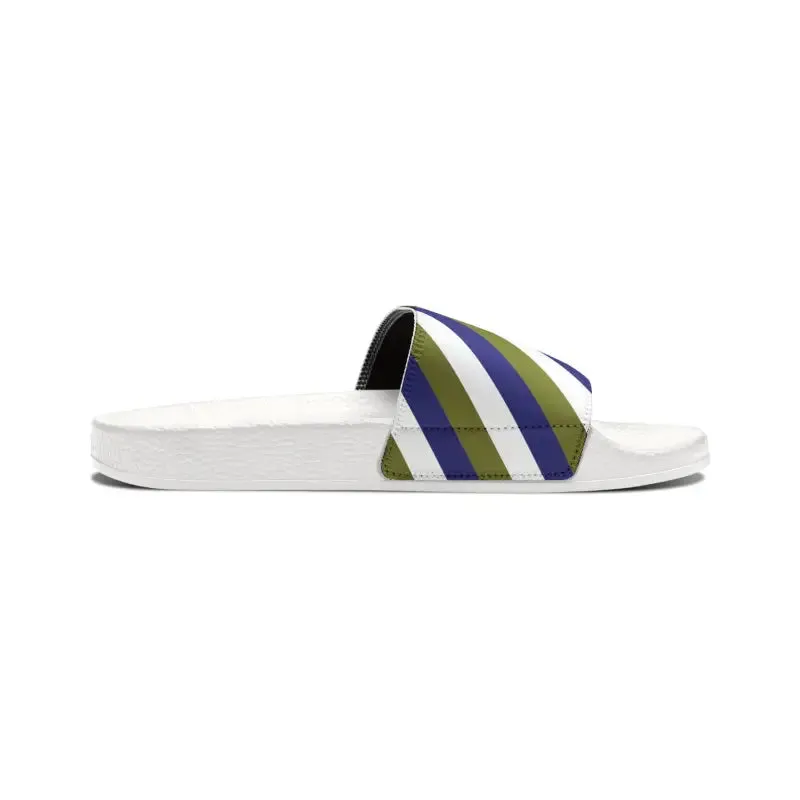 Mens Pu Slide Sandals in Green Purple Stripes
