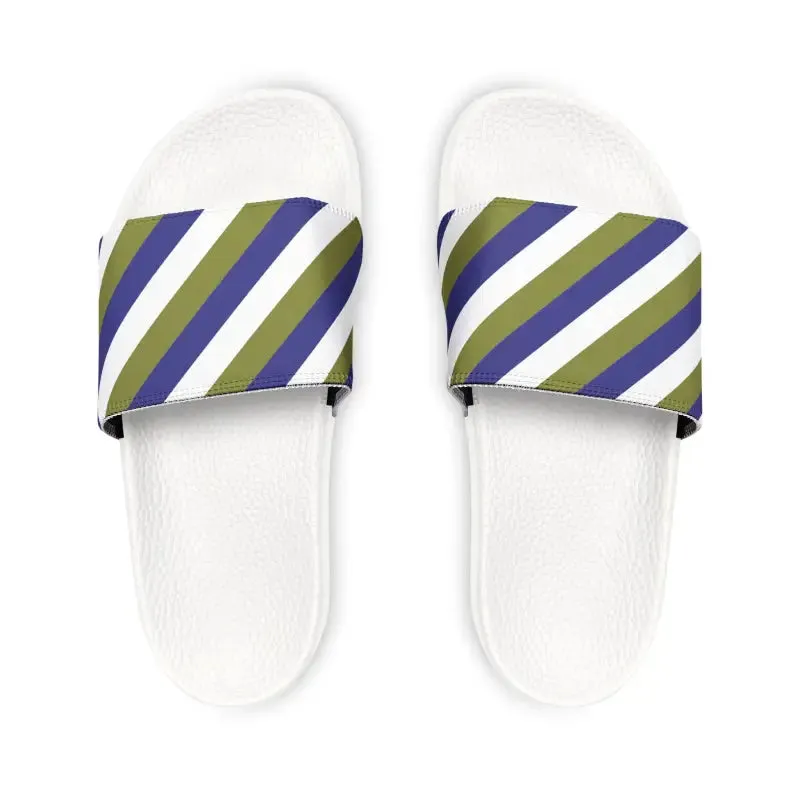 Mens Pu Slide Sandals in Green Purple Stripes