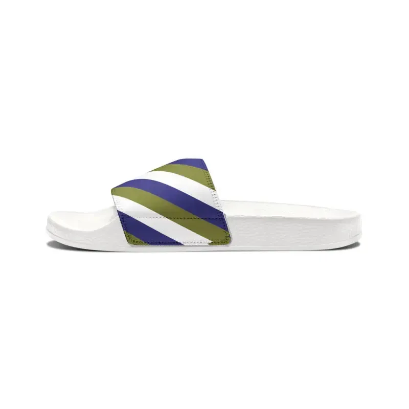 Mens Pu Slide Sandals in Green Purple Stripes