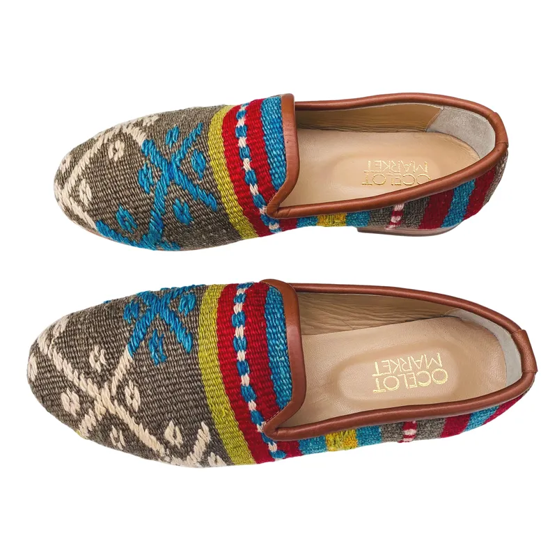 Men's Turkish Kilim Loafer 11 - Grey & Blue