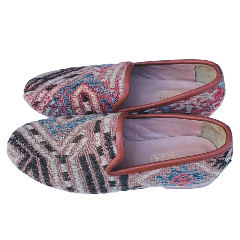Men's Turkish Kilim Loafer Muted Orange with Accents