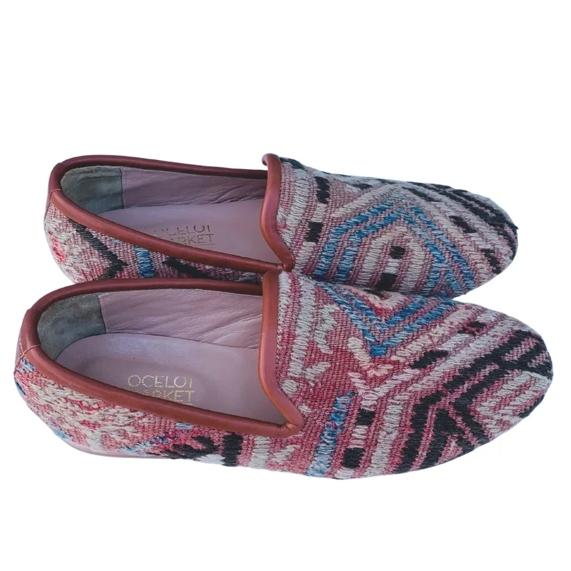 Men's Turkish Kilim Loafer Muted Orange with Accents