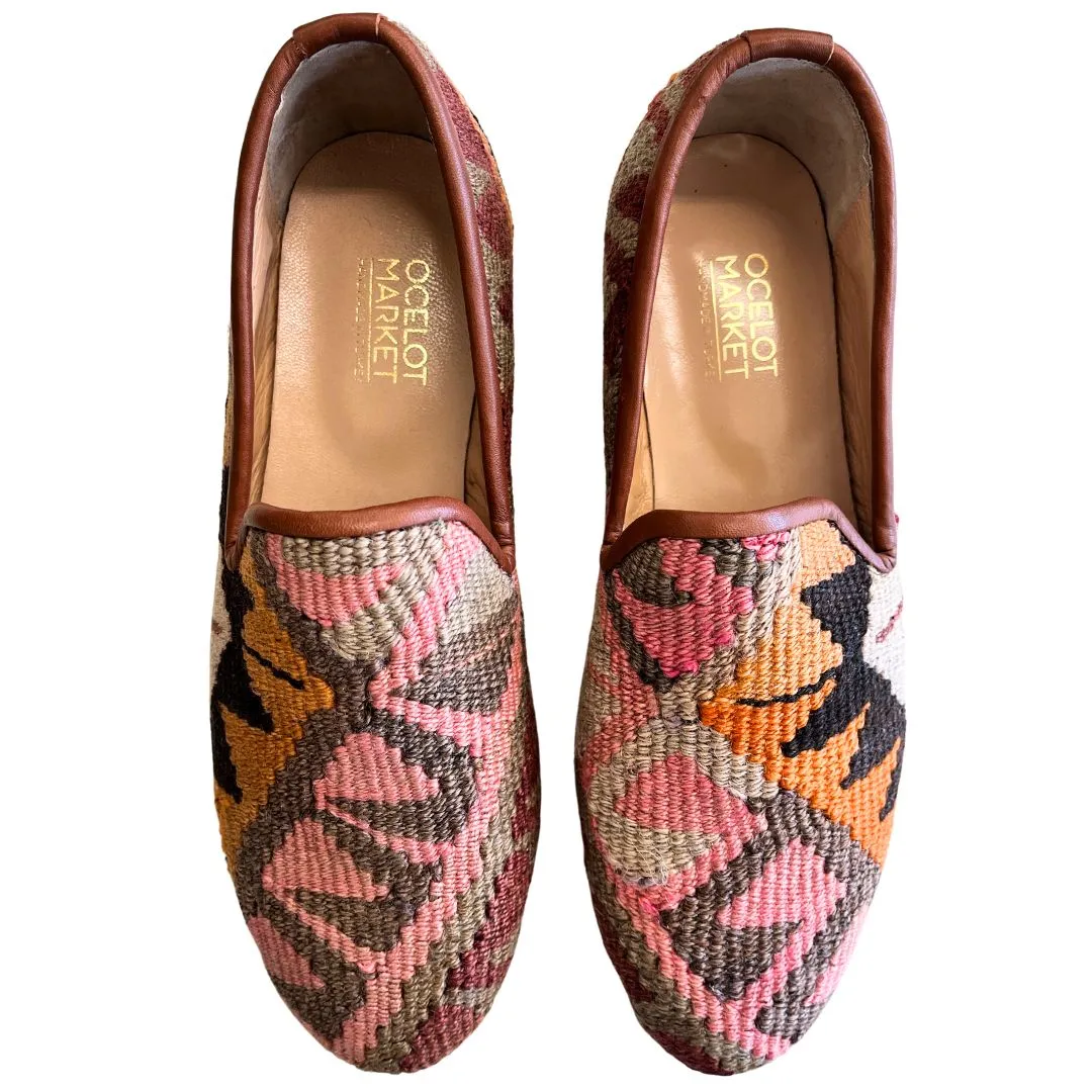 Men's Turkish Kilim Loafers | Pink & Grey Pattern