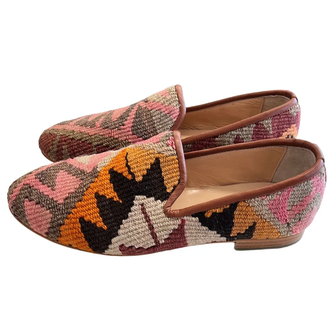Men's Turkish Kilim Loafers | Pink & Grey Pattern