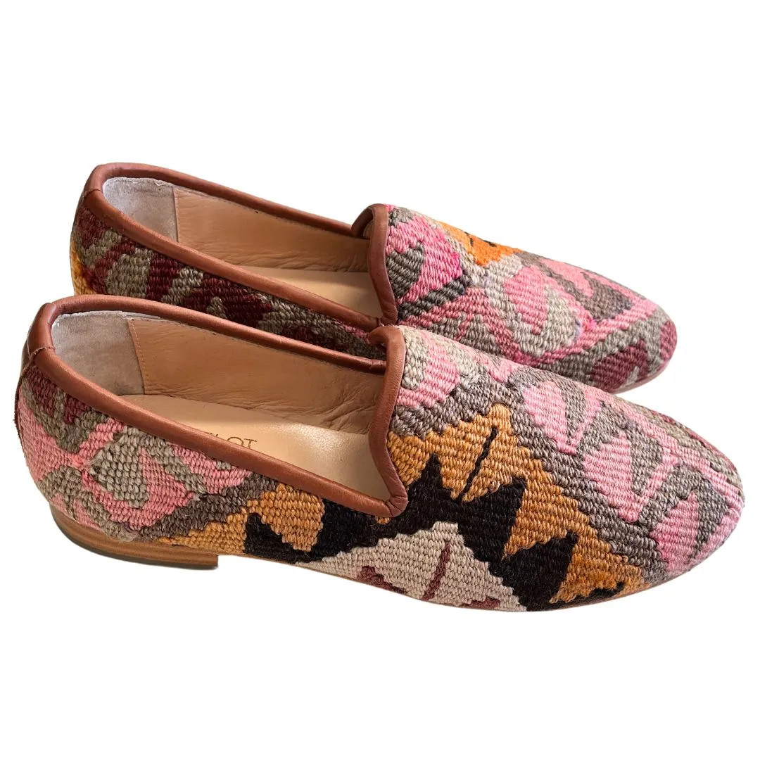 Men's Turkish Kilim Loafers | Pink & Grey Pattern